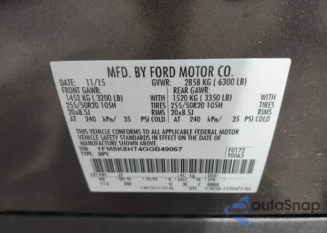 2016 Ford Explorer Platinum z USA, uszkodzony, nr VIN 1FM5K8HT4GGB49067